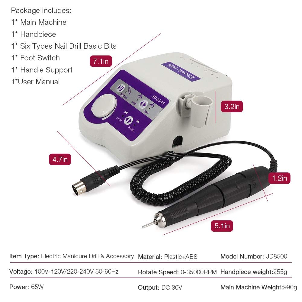 Christzo Electric Nail Drill Machine JD8500 65W 35000RPM Manicure Tool Pedicure Polisher Nails Art Equipment : Beauty