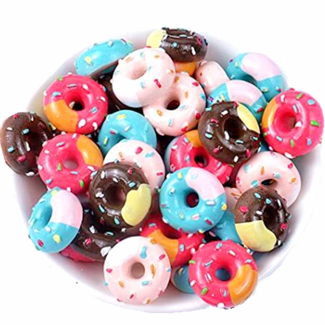 Assorted 30 Pcs Cute Charms Beads Cookies Donut Macaron Dessert Ice Cream Resin Charms Slices Flatback Buttons for Handicraft Accessories Scrapbooking Phone Case Decor Jewelry Making (Donut1)