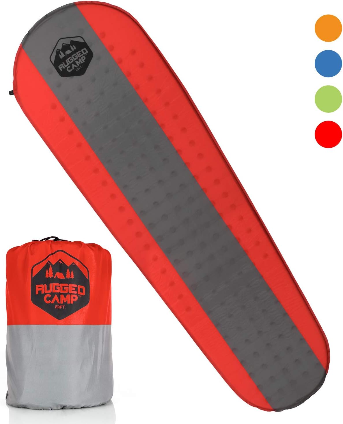 Rugged Camp Self Inflating Camping Mat - Foam Sleeping Pad is 1.5 Inches Thick Perfect for Hiking, Backpacking, Travel - Lightweight, Waterproof & Compact Camping Air Mattress (Multiple Colors)