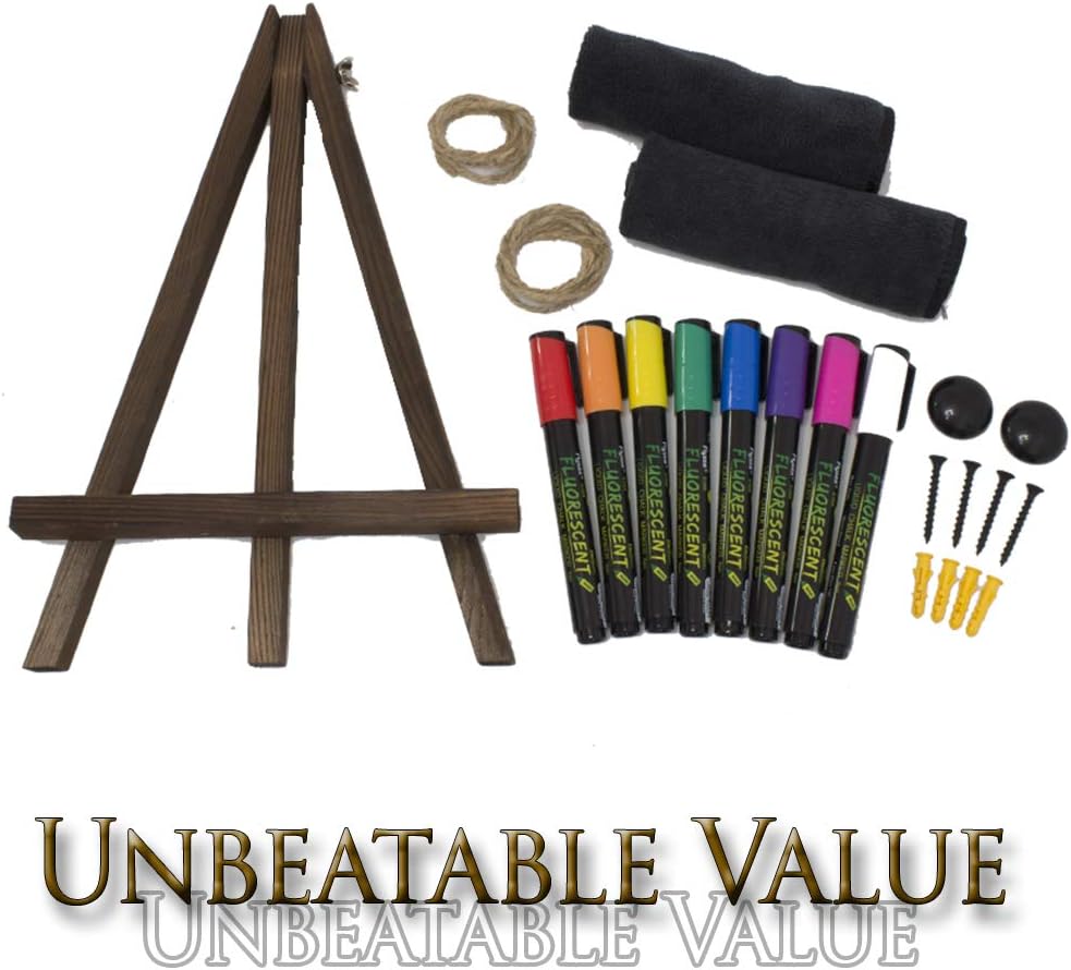Peraco's Chalkboard Sign with Easel Stand Pack - 16"x12" Wooden Frame Includes 8 Liquid Chalk Markers and Multiple Accessories - Perfect Rustic Decor : Office Products