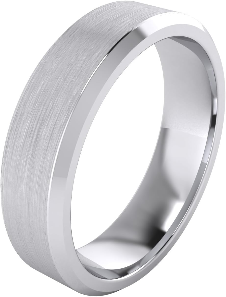 Heavy Solid Sterling Silver 6mm Flat Court Shape Matt Centre Polished Bevel Edges Mens Wedding Ring Plain Band