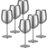 Tessco for you Set of 6 StainlessSteel Wine Glass 18oz Unbreakable Glasses for Travel,Camping and Pool Stemmed Metal Wine Glass Goblet for Outdoor Event Picnic Party Beach Wedding Anniversary (Silver)