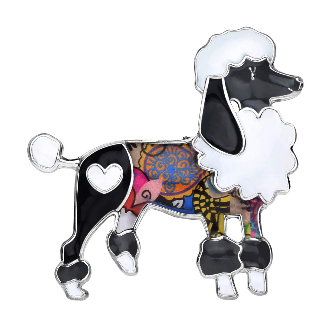 BONSNY Enamel Alloy Cute Poodle Dog Brooch Pins Jewellery for Women Girls Dress Scarf Accessories Gift (Black)
