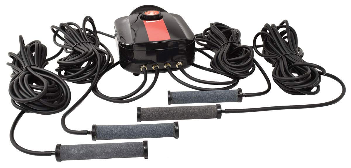 EasyPro CAS4 | Quad Outlet Compact Aeration Kit for Water Gardens & Koi Ponds up to 3500 Gallons & 4’ Deep | Single Stone Diffuser Head | Extremely Quiet Operation | Two Year Warranty(on compressor)