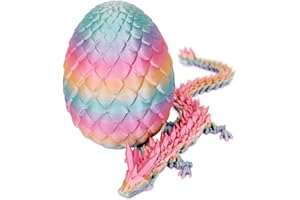 EXQDYNM 3D Printed Dragon Egg Toy 12" Crystal Articulated Dragon with Eyes Decor Collectible