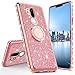 LG G7 ThinQ Case,LG G7 Case,Glitter Cute Phone Case Girls with Kickstand,Bling Diamond Rhinestone Bumper Ring Stand Sparkly Luxury Clear Thin Soft Protective LG G7 ThinQ Case for Girl Women Rose Gold