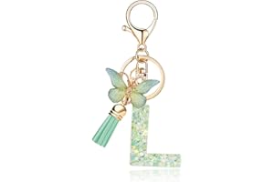OKAICEN Fashion Alphabet Initial Letter Keychain Tassel Butterfly Pendant Key Ring for Purse Handbags Women Girl