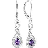 FJ Infinity Dangle Drop Earrings 925 Sterling Silver Teardrop Leverback Earrings Birthstone Jewelry for Women