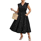 RITERA Plus Size Dress for Curvy Women Summer Cap Sleeve V Neck Maxi Dress Boho Dresses Floral/Gliiter XL-5XL 14W 28W