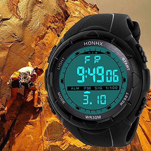 Mens Military Watch Stopwatch,Fashion Waterproof Men's LCD Digital StopWatch Date Rubber Sport Wrist Watch(Black)