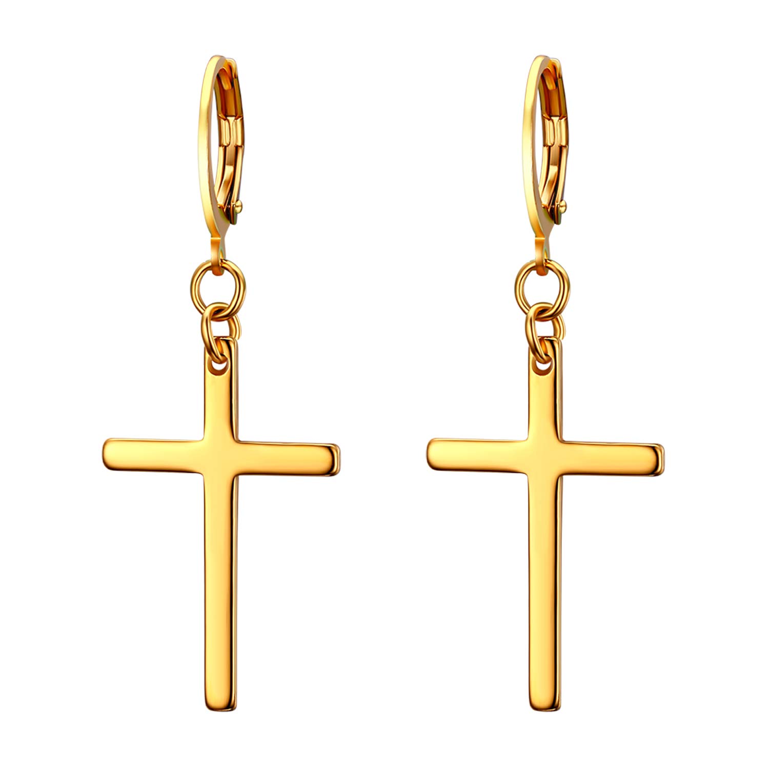 JewelryWe Mens Womens Earings Long Cross Stainless Steel Eardrop Gold Silver Tone Trendy Earbob for Boys Girls