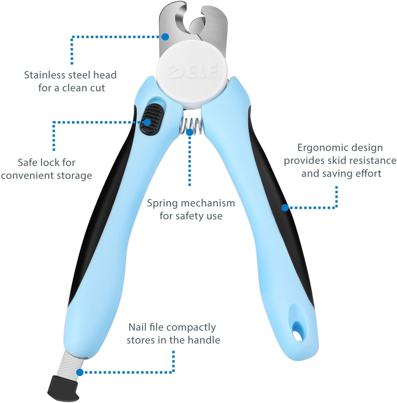 Flexzion Pet Nail Clippers for Dogs & Cats, Stainless Steel Blade Cat Nail Trimmer with Stored Nail File, Safety Guard - Image 5