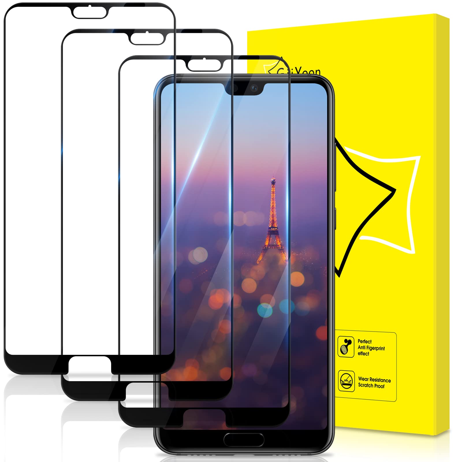 GiiYoon-3 PACK Screen Protector for Huawei P20 Pro Tempered Glass [HD Full Coverage] [Easy Installation] [Round Edge] [Scratch Resistant] [9H Hardness] Protective Film