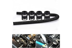 WENJTP Universal 48-inch Radiator Hose Kit, Stainless Steel Heat Dissipation Hose Kit with 4 Chrome Caps HTRACING (Black)