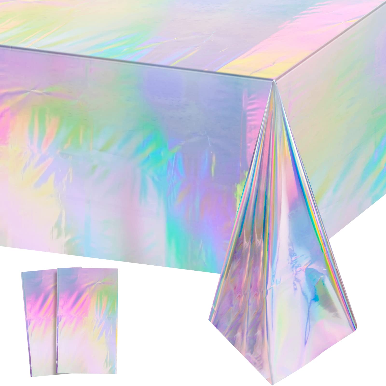 2 Pack Iridescence Plastic Tablecloths Shiny