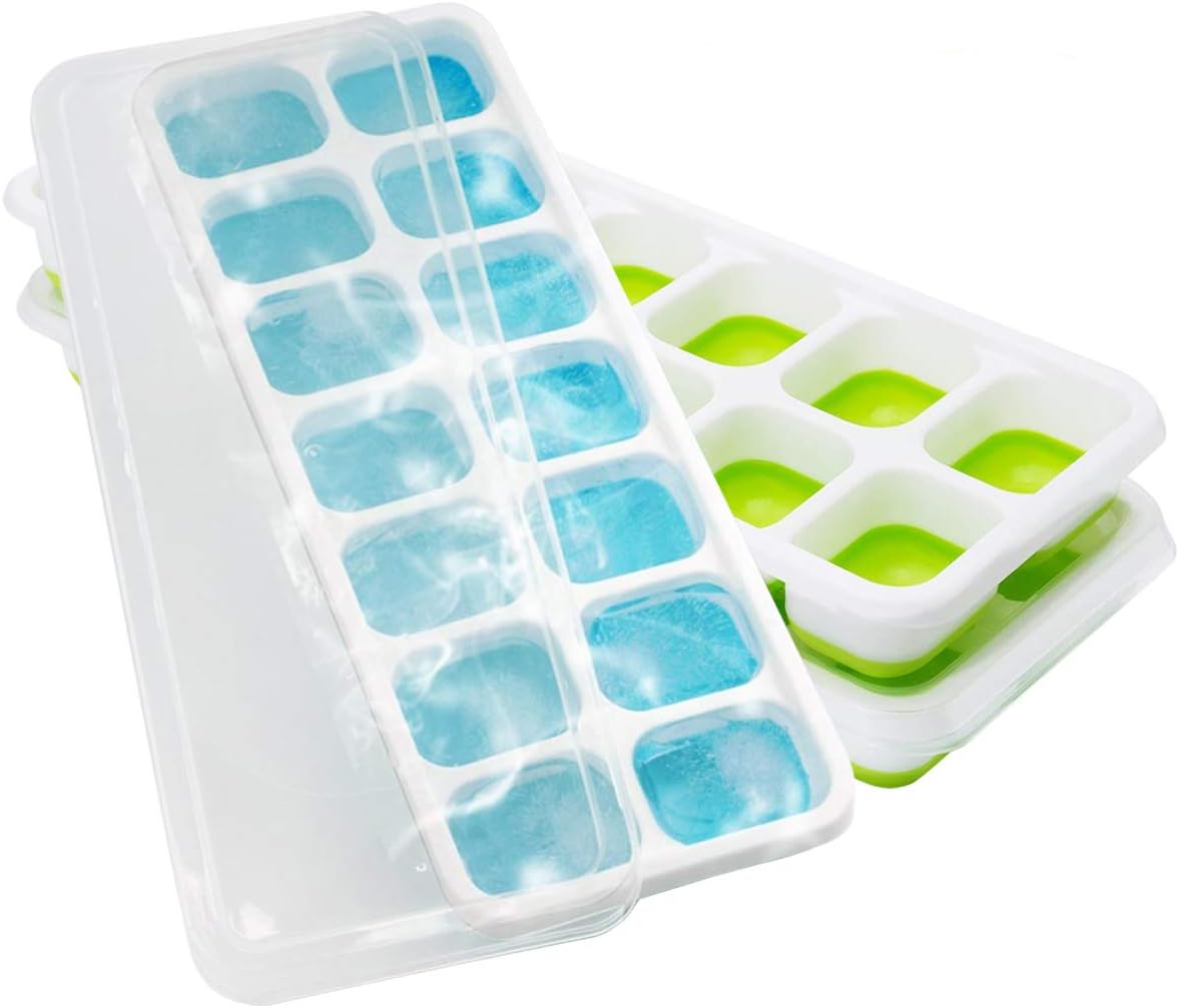 Ice Cube Trays 3 Packs Silicone Ice Cube Trays with Lids Easy Release Ice Trays Flexible BPA Free Stackable Ice Cube Trays