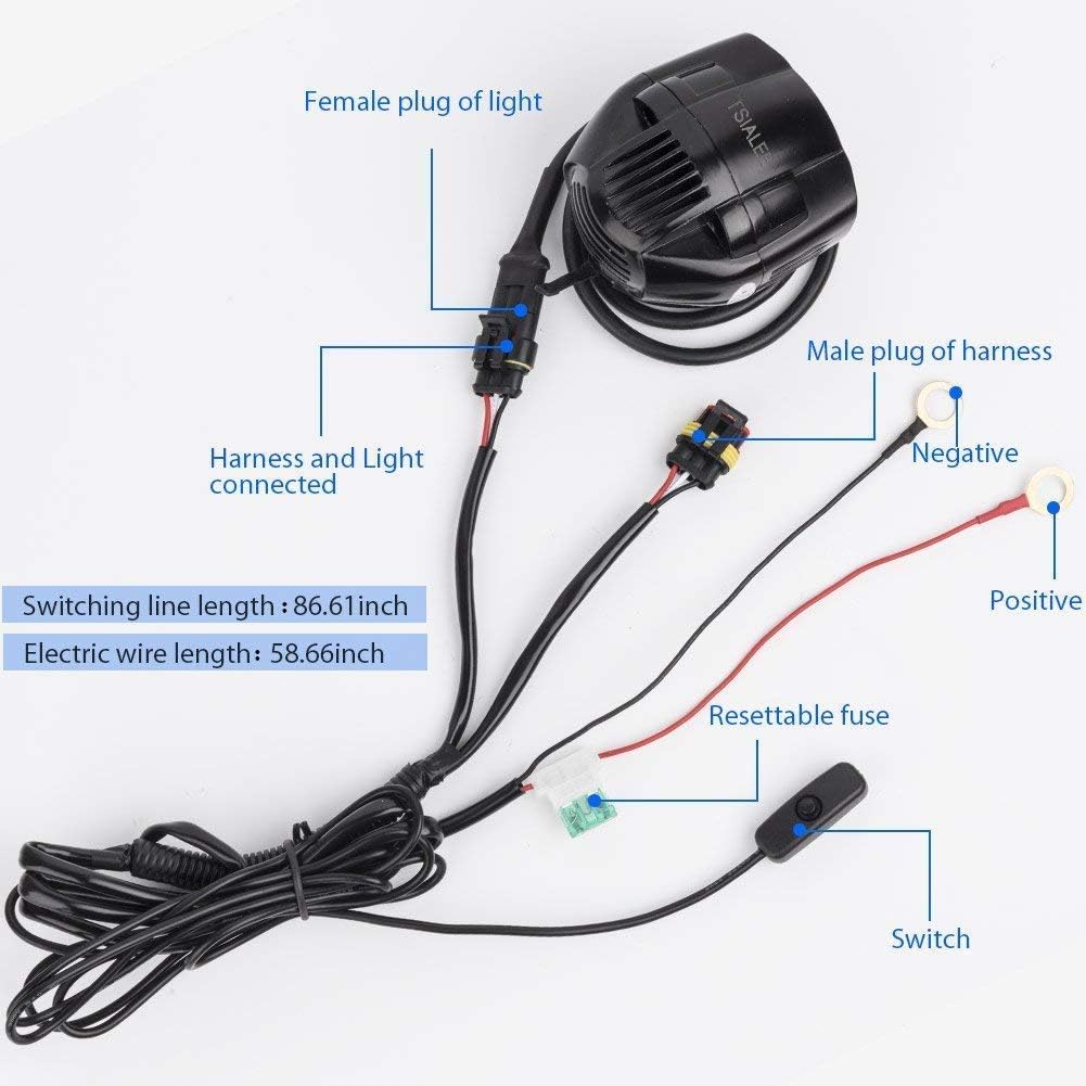 1 Set BSK Motorcycle LED Auxiliary Light Fog Spot Driving Lamp Kit with Protect Guard Wiring