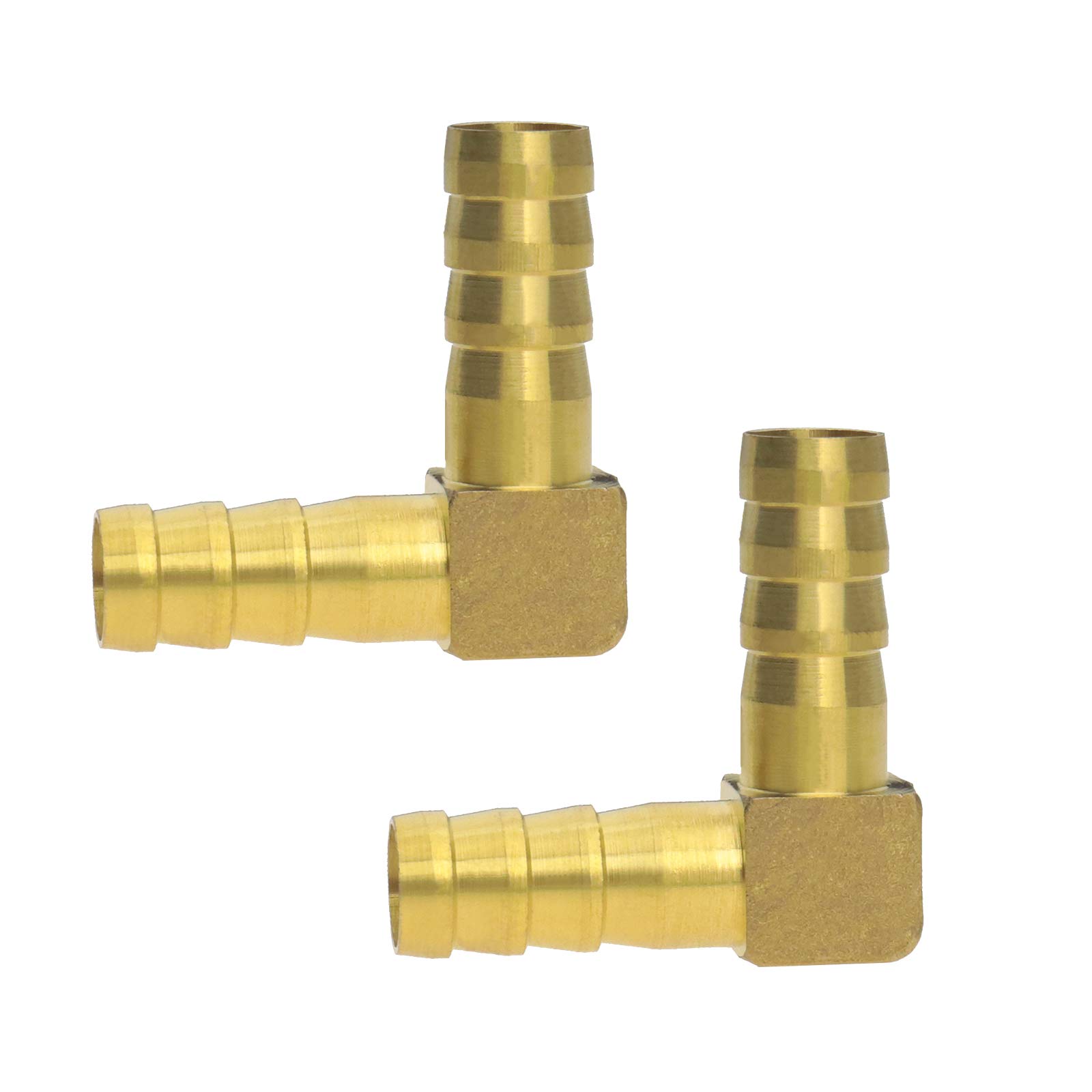 YINETTECH 2Pcs 10mm Barb Brass Hose Fitting 90 Degree Elbow Fuel Hose Joiner Pipe Connector Adapter 3/8Inch Gold for Air Water Fuel Oil
