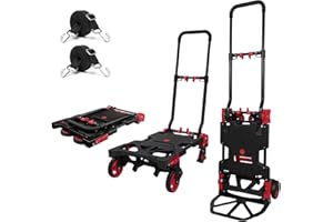 Oyoest Folding Hand Truck 330lbs Capacity Heavy Duty Dolly Cart with 2 Elastic Bungee Rope,4 Rubber Wheels,Retractable Handle,Convertible Portable Cart Luggage,Travel,Moving,Shopping,Office Use.