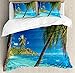 Ambesonne Ocean Duvet Cover Set, Image of a Tropical Island Beach Theme The Palm Trees and Clear Sea Print, Decorative 3 Piece Bedding Set with 2 Pillow Shams, Queen Size, Blue Turquoise