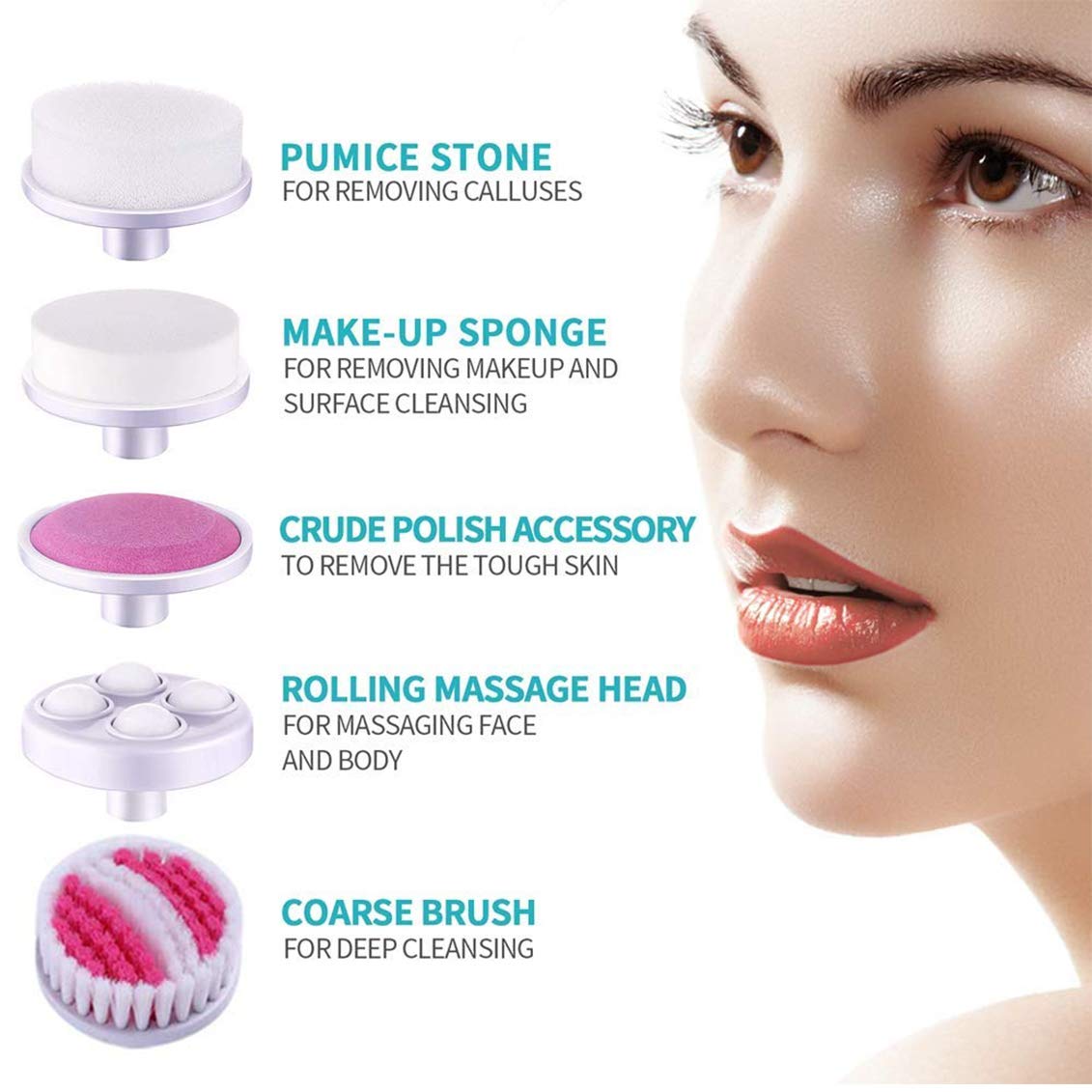 【 Newest 2020 】Gackoko Facial Cleansing Brush-Waterproof Face Spin Brush Set with 5 Brush Heads，Gentle Exfoliating and Removing Blackhead，Deep Cleansing face (PINK): Beauty