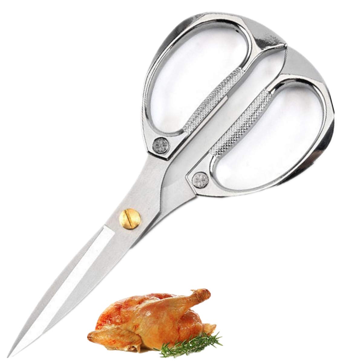 Kitchen Scissors Silver Stainless Steel Cooking Scissors Heavy Duty Sharp Shears for Left Right Handed for Food Chicken Beefs Poultry Fish Meat Vegetables Herbs Carrots Dried Fruits BBQ