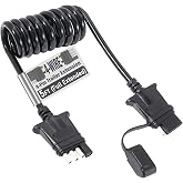 MECMO 5ft Trailer 4 Pin Flat Wire Extension Coiled Cable, Vehicle-Side and Trailer-Side 4 Way Connector Trailer Wiring Harness Adapter, Male and Female 4 Prong Trailer Light Extender - 5 Feet 60 Inch