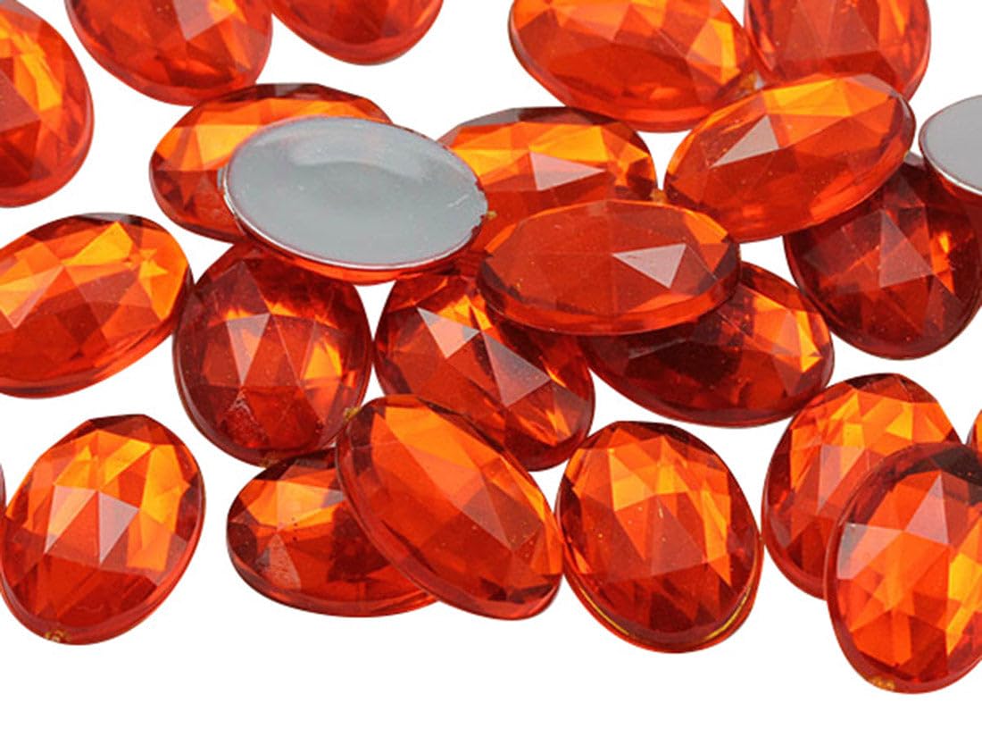 Allstarco 14x10mm Orange Hyacinth .HC Flat Back Oval Acrylic Rhinestones Tiny Face Gems Body Jewels Card Making Embelishments - 45 Pieces โ image 1