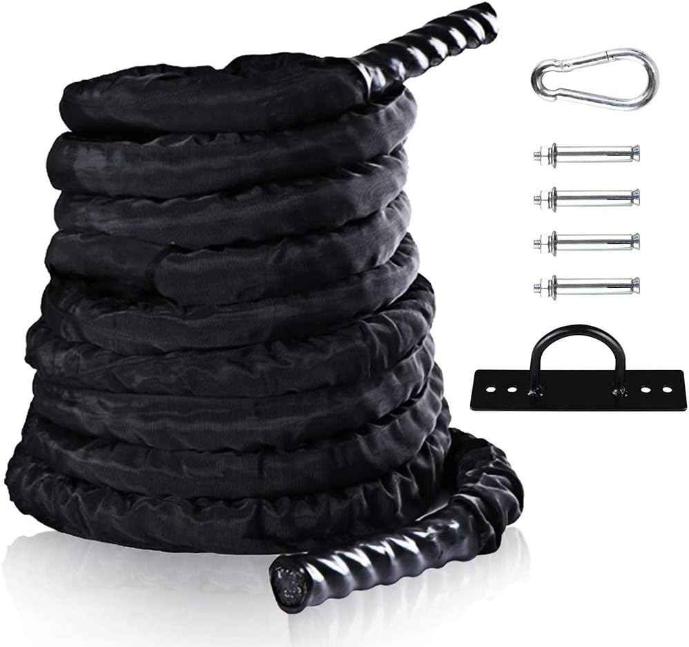 IFAST Battle Exercise Rope with Protective Cover 30ft Length Heavy Dacron Workout Training Ropes for Home Body Building Muscle