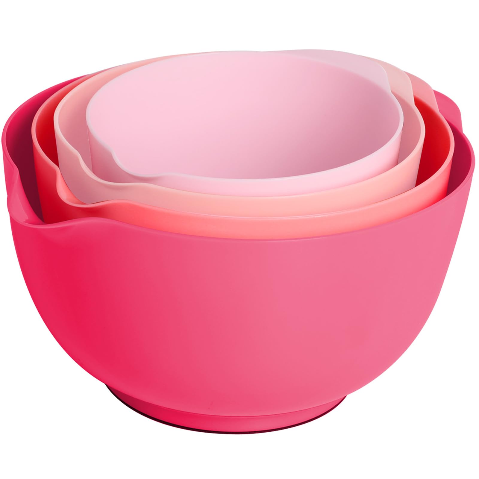 BoxedHome Pink Gradient Nesting Plastic Mixing Bowl Set with Pour Spout, Microwave and Dishwasher Safe, BPA Free Non-Slip Base, Set of 4 Size 1.7, 2.5, 3.5 and 4.5qt, Great for Prepping, Baking