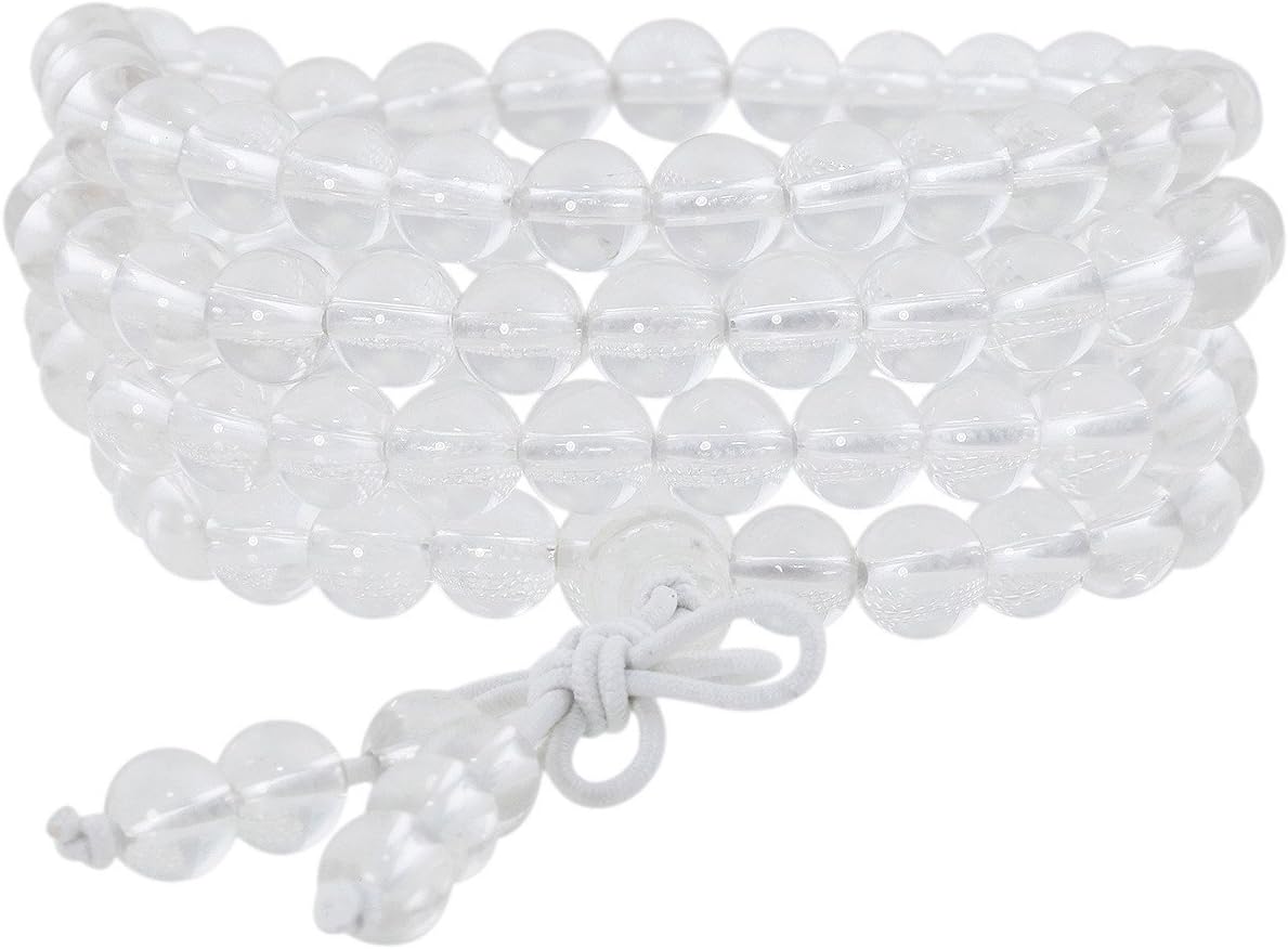 Shanxing6mm 108 Prayer Beads Mala Bracelet Tibetan Buddhist Buddha Meditation Stone Necklace, Natural Clear/Rock Quartz, Total Length About 23.6-25.6” / 60-65cm