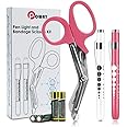Opoway Nurse Penlight with Pupil Gauge LED Penlight Medical for Doctor Nurse Diagnostic with Free Batteries and 7 ½" Pink Ban
