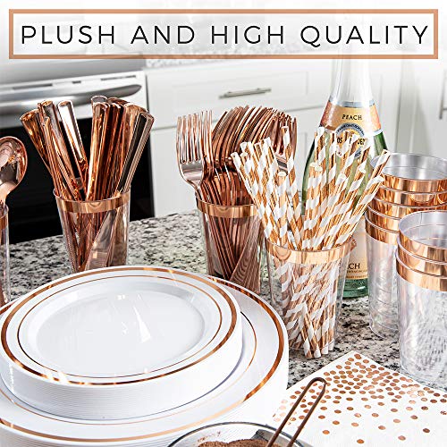 SIRSIMON 250 Piece Disposable Rose Gold Plastic Dinnerware Set 50