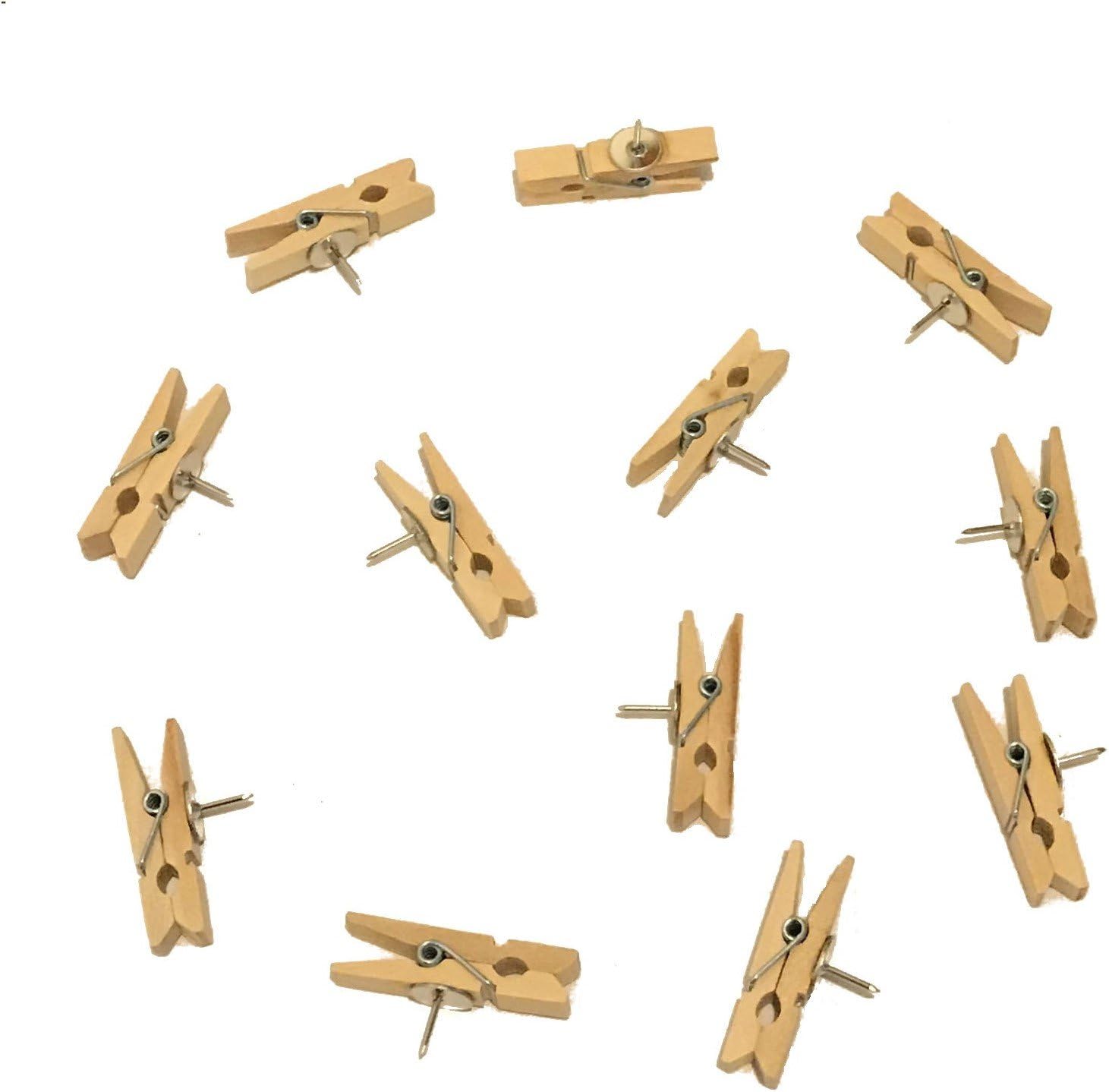 Clothespin Push Pin with Clip - Hold Polaroid Photos, Artworks, Notes & More on Bulletin Cork Boards Without Leaving a Hole. Ideal for Offices, Homes. Perfect Gift Idea for Many Occasions. Pack of 12