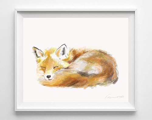 Amazon Com Fox Watercolor Art Print Original Watercolor Painting For Newborn Baby Nursery Room Signed By Artist Handmade