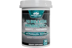 NaturaLife Labs Probiotics 70 Billion CFU – 15 Strains with Organic Prebiotic & Postbiotic – 3-in-1 Formula – 30 Vegan Capsules