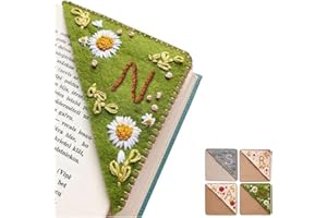 XINHELAN Personalized Hand Embroidered Corner Bookmark, 26 Letters Cute Flower Embroidered Corner Bookmark Embroidery Book Marker Clip for Book Lovers Bookmarks for Reading Lovers Meaningful GIF (Summer, N)