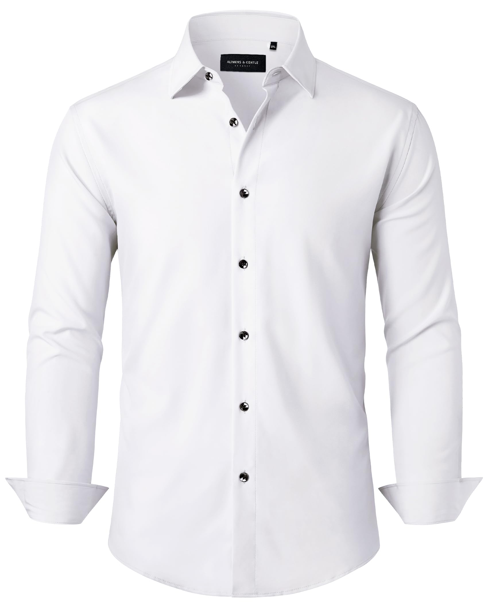 Photo 1 of Alimens & Gentle Mens White Dress Shirts Long Sleeve Tuxedo Contrast Button Down Shirt for Men Business Formal 4-Way Stretch Wrinkle Free White