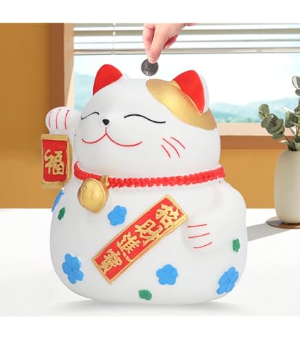 PALACE LUCKY CAT MONEY BANK WHITE 招き猫 Ebros Japanese Luck and Fortune White Cat Maneki Neko Coin Bank