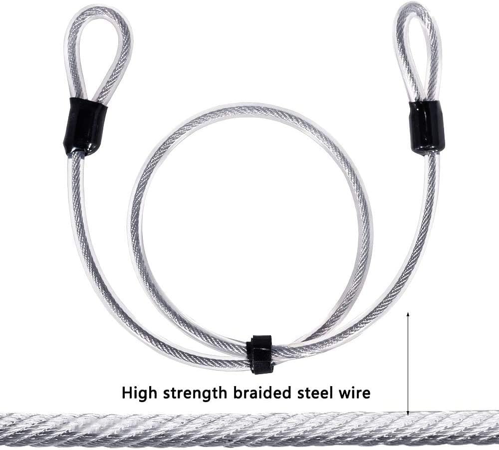Stainless Steel Safety Cable, Double Loop Braided Steel Cable Flexible Lock Cable Lock 3/8 inch U-Lock, Padlock, Transparent Wire Rope with Ring, Electric Door, Bicycle, Glass Door Lock, Door Handle， - - 