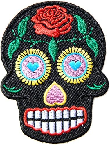 Red Rose Sugar Skull Day of the Dead Punk Rock Lady Rider Logo Biker Jacket T shirt Patch Sew Iron on Embroidered Badge Custom