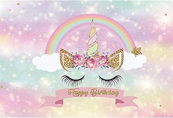Amazon Com Oerju 5x3ft Happy Birthday Backdrop Unicorn Backdrop For Girls Birthday Banner Rainbow Glitter Unicorn Theme Birthday Background For Photography Newborn Baby Girls ay Background Camera Photo