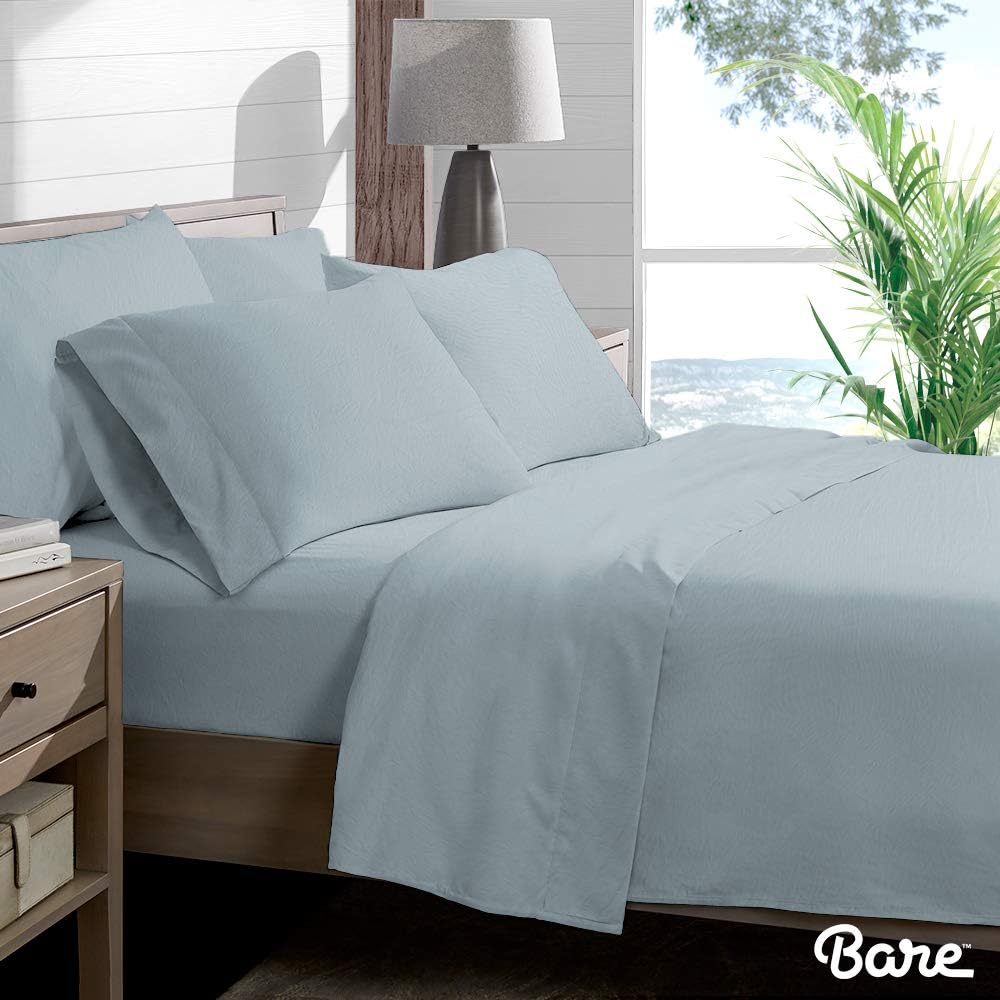 Bare Home Washed Twin XL Sheet Set - College Dorm Size - Premium 1800 Ultra-Soft Microfiber Sheets Twin Extra Long - Double Brushed - Hypoallergenic - Stain Resistant (Twin XL, Sandwashed Dusty Blue): Home & Kitchen