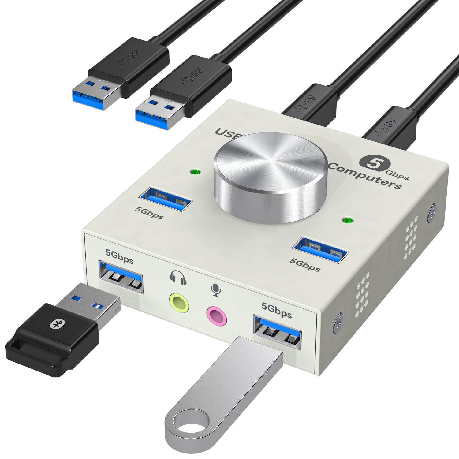 Photo 1 of USB 3.0 Switch 2 Computers Sharing USB A & 3.5mm Wired Headset Devices,4 Port USB Switcher Sharing Keyboard and Mouse, Printer/Scanner USB Switch Hub for Two Computers with 2 USB3.0 Cables