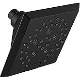 Delta 5-Setting Matte Black Shower Head with H2Okinetic Spray, 6 Inch Square Shower Head, Showerheads, 1.75 GPM Flow Rate, Matte Black 52664-BL