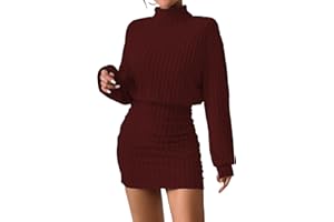 HBQ Women's Pullover Sweater Dress Long Lantern Sleeve Turtle Neck Cute Ribbed Knit Bodycon Mini Short Dress 2025 Fall