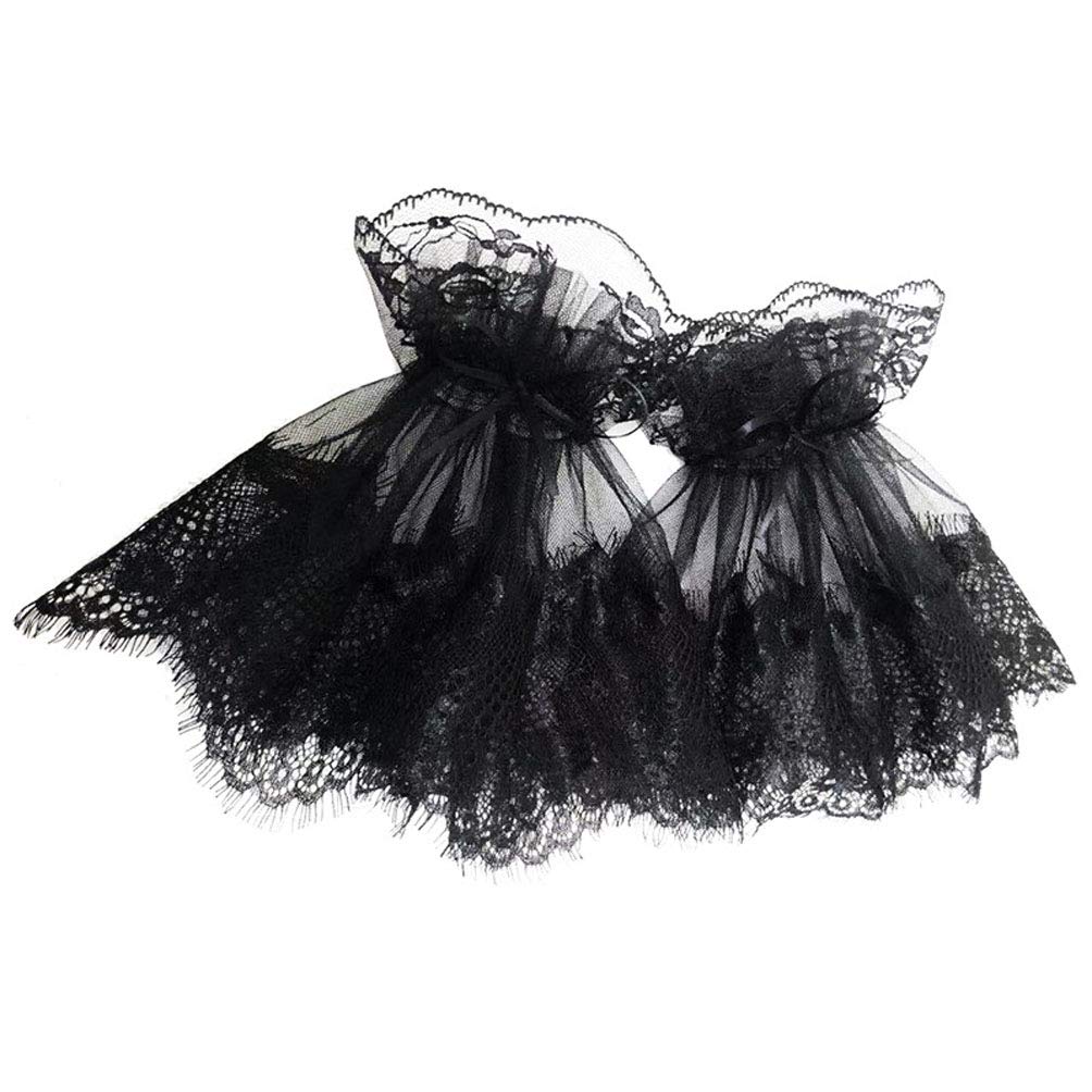 Photo 1 of 1 Pair Women Wrist Lace Cuffs Floral Embroidery Horn Shaped False Bracelet Sleeves, Black