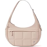POIUGOYA Nylon Shoulder Bag For Women,Small Quilted Crescent Bag,Triple Zip Pocket Small Puffer Bag For Travel/Fitness