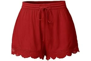 MAMIDAY Womens Casual Shorts Linen Drawstring Elastic Waisted Summer Beach Lace Shorts Lightweight Loose Yoga Athletic Shorts