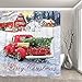 Bonsai Tree Christmas Shower Curtains, Vintage Red Truck Cloth Shower Curtains in Bath, Snowflake Holiday Bathroom Shower Curtains Rings Winter Home Decorations 72x72 Inches